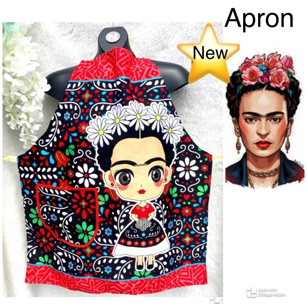 NWOT Frida Kahlo Apron with Floral Design and pocket